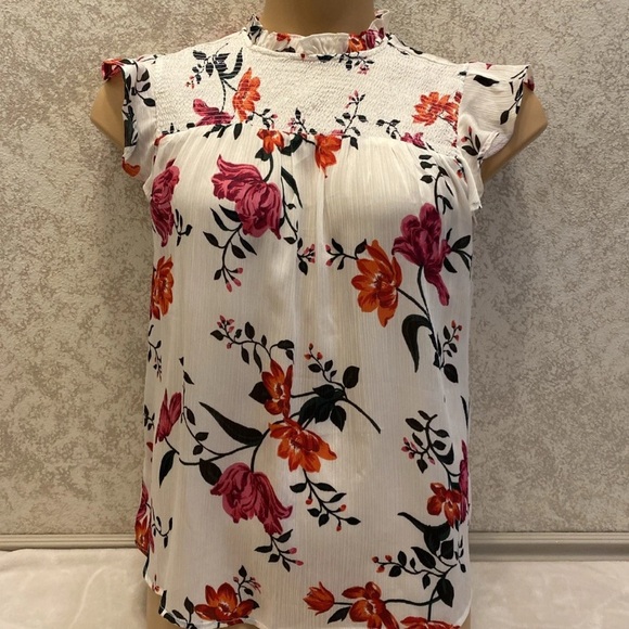 Old Navy Tops - Old Navy White Blouse with Pink and Orange Floral Design